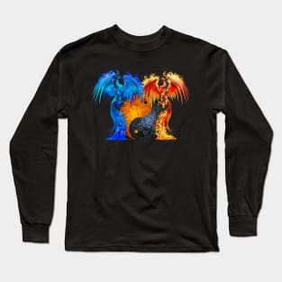 Fantasy Fire And Ice Phoenix Orange Blue Yin Yang Long Sleeve T-Shirt